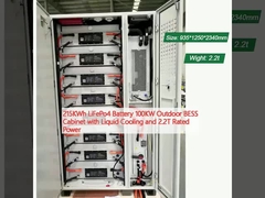 215KWh LiFePo4 batterie 100KW armoire de BESS extérieure avec refroidissement liquide et puissance nominale de 2,2 T